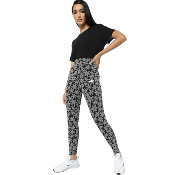 Nike Athletic Legging Black Daisy Floral High Rise Pull On Workout XS - Picture 2 of 7